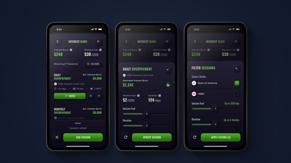 Interest Burn — sessions and filters